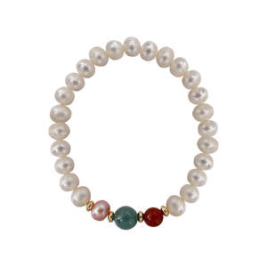 Pulsera de Perlas de Agua Dulce Blancas y Ágata de Diseño Ligero y Lujoso para Mujer, Grado AAA, Forma de Patata, Moderna, 30g - Product Image 1