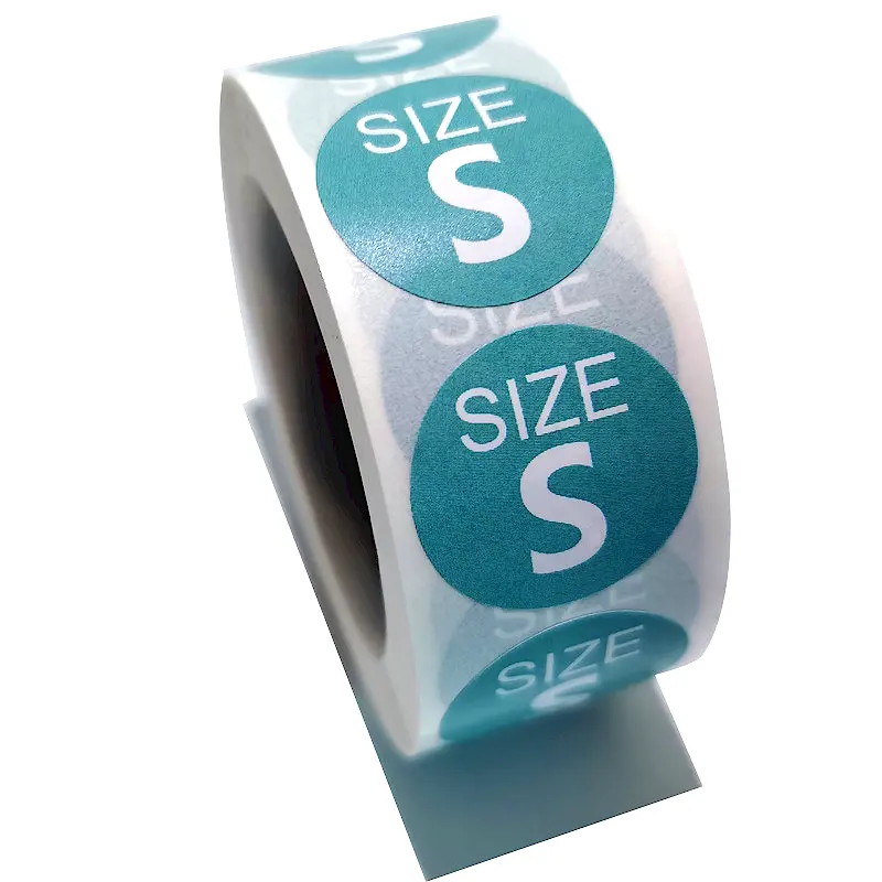 Custom Adhesive Size Stickers Round Color Printed Tags for Clothes and Shoes Labels Available in S M L Sizes