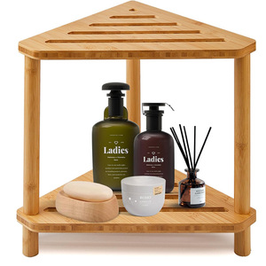 Étagère d'angle triangulaire en bambou à 3 niveaux, autoportante, pour salle de bain, rangement écologique, organisateur de comptoir de cuisine - Product Image 5