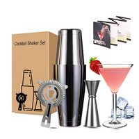 Ensemble de 3 Shakers à Cocktails Boston en Acier Inoxydable 304, Kit de Barman, Ustensiles de Bar, Qualité Alimentaire, Capacité 500/700 ml, Emballage Cadeau