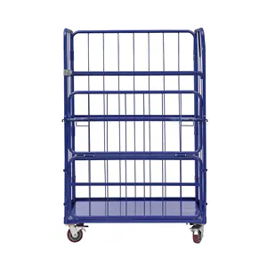 Foldable Collapsible Assembly Storage Warehouse Supermarket Logistic Transportation Roll Container Trolley Rolling Cage