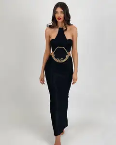 SB2296 Party Dress Black Club Shiny Trendy Fancy Dresses For Women Chain Bandage Dress Bodycon