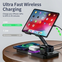 Nouveau chargeur magnétique 6-en-1 avec horloge numérique, charge rapide 15W, port Type-C, support tablette et support écouteurs