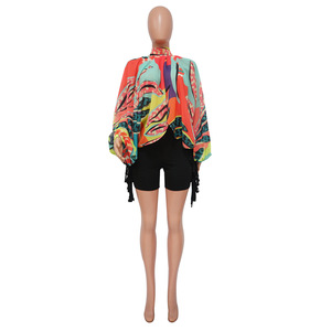 <span class=keywords><strong>Blusa</strong></span> de gasa con estampado Floral y cordones a la moda para mujer, camisa elegante con mangas largas acampanadas, <span class=keywords><strong>blusa</strong></span> para mujer, Tops de Color degradado - Product Image 6
