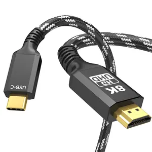 Kabel USB C Ke HDMI 2.1 8K @ 60Hz 4K @ 144Hz Tipe C Ke HDMI 8K Kabel Kepang Mendukung HDCP2.3/HDR/DSC untuk MacBook Pro/Air Lenovo HP