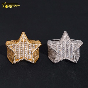 Erkekler İçin Moda Rapçi Yüzüğü Buzlu VVS Moissanit Hip Hop Yüzük 925 Ayar Gümüş Işıltılı Yıldız Erkek Yüzüğü - Product Image 1