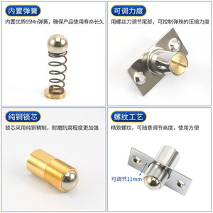 Loquet de porte réglable à ressort, à noyau en cuivre, fixation murale avec filetage, pour armoires et portes de chambre - Product Image 1
