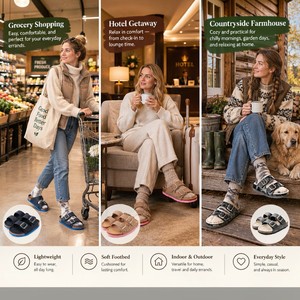 Sandales confortables en feutre mélangé de laine pour femmes, idéales pour l'intérieur de chalet, pantoufles à bout ouvert avec semelle EVA, commande en gros pour les escapades automnales en montagne - Product Image 4