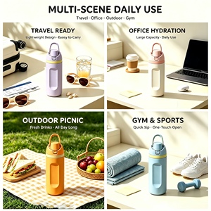 Botella de agua aislada de acero inoxidable de 480 ml, vaso de viaje con tapa abatible a prueba de fugas y asa portátil para oficina, deportes al aire libre - Product Image 5