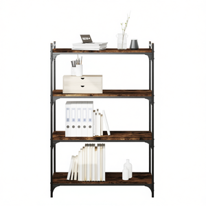 Étagère moyenne à 4 étagères en bois d'ingénierie chêne fumé, style industriel, avec structure métallique, pour rangement, mobilier de maison - Product Image 1