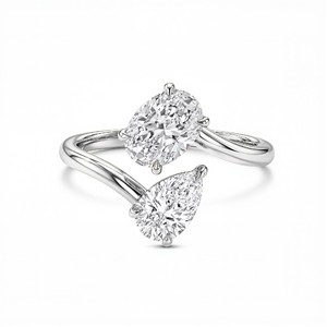 High Quality Lab Grown Diamond <b>Ring</b> with Oval Brilliant Diamond and Elongated Pear Diamond Luxury Bridal Jewelry - Product Image 2