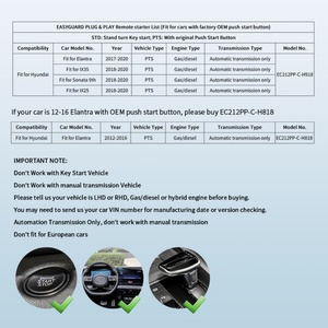 EasyGuard <b>Remote</b> Starter for Hyundai Elantra 17-20 | IX25/IX35/Sonata 18-20| Push Start Button | Auto Gear | Gas/Diesel Engine - Product Image 2