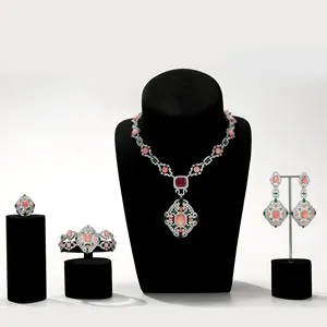 EXITOSO Luxury Cubic Zirconia Jewelry Set Ruby Jewelry Sets