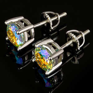 Pendientes de Plata S925 con Moissanita Color AB, Certificación GRA, Joyería Fina, 0.5ct 1ct, Pasan la Prueba del Diamante, Chapados en Oro, Estilo Hiphop - Product Image 2