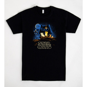 T-shirt Star Cats nera per adulti, unisex, con design grafico a tema gatto parodia Star Wars - Product Image 2