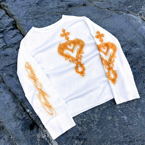 T-shirt personalizzata in <span class=keywords><strong>maglia</strong></span> waffle termica con strass effetto lavato, 100% cotone, stampa grafica graffiti, manica lunga - Product Image 2