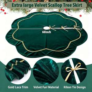 Jupe de sapin de Noël vintage rouge en velours de luxe avec dentelle dorée et bordure festonnée pour la décoration des fêtes - Product Image 3