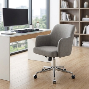 ALINUNU Chaise de bureau pivotante moderne en tissu, design tonneau, avec accoudoirs intégrés, vente en gros - Product Image 4