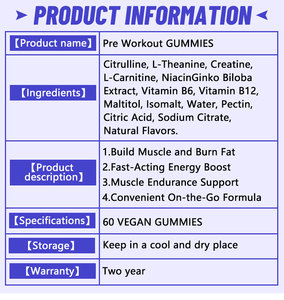 Gummies Pré-Entraînement Nutrition Sportive Véganes Sans Sucre Boostant l'Oxyde Nitrique pour l'Endurance et la Force (Marque Privée) - Product Image 6
