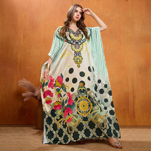 High Quality Designer Turkish Style <b>Kaftan</b> Women Polyester Handmade Batwing Sleeves V Neck Regular Fit Flared Hem Midi - Product Image 1