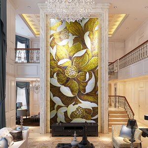 Maison luxe fleur <span class=keywords><strong>d</strong></span>'or fait <span class=keywords><strong>à</strong></span> la main murale <span class=keywords><strong>cristal</strong></span> Art motif mur <span class=keywords><strong>verre</strong></span> mosaïque carrelage usine personnalisée - Product Image 3