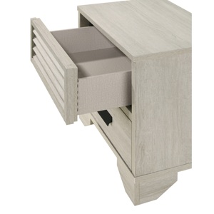 Comodino Contemporaneo a 2 Cassetti con Ante a Persiana, Beige, in Legno, per Camera da Letto, con Maniglie a Incasso - Product Image 2