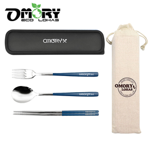 Taiwan Premium OMORY 304 Stainless Steel Cutlery Set 3pcs Chopstick Spoon Fork with <b>Storage</b> Bag - Product Image 2