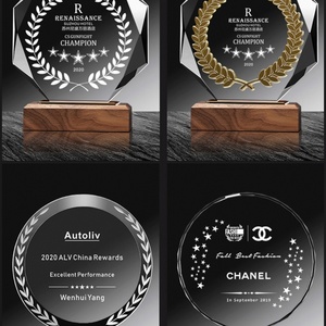 Custom Business Gift Solid Momentoes Metal Crystal Glass Acrylic Award <b>Trophy</b> Blank With Wooden Base Crystal <b>Trophy</b> - Product Image 4