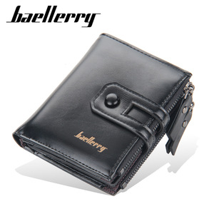 กระเป๋าสตางค์แบบสั้นสำหรับผู้ชายแบรนด์ Baellerry สีดำ หนังนิ่ม ตัวล็อคแบบกระดุม ซิปอเนกประสงค์ ใช้ได้ทุกวัน - Product Image 5