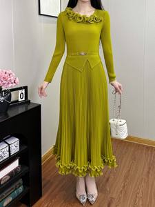 工厂批发女式时尚连衣裙宽松荷叶边休闲连衣裙三宅褶皱连衣裙涤纶面料 - Product Image 5