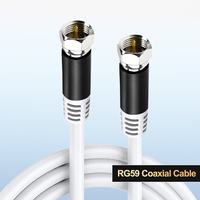 Cable Coaxial RG59 de 75 Ohmios con Conectores Tipo F, Alto Rendimiento, 1080p, Revestimiento de PVC, Blindaje Trenzado para HDTV Satélite