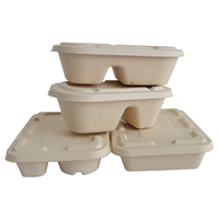 Heepack Biodégradable 11 "X 8" Rectangle 4 Compartiment Jetable Pulpe Plaque Bagasse Papier Conteneur Couvercle Clamshell Production