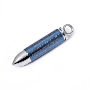 Pendentif en forme de stylo gravé, de plusieurs lettres, bijoux plaqués bleu