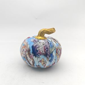 Figura de calabaza de resina con impresión por transferencia de agua, temática de otoño, decoración de escritorio para fiestas de Acción de Gracias y arreglos de estanterías en el hogar. - Product Image 6