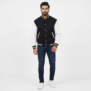 Nouvelle veste universitaire unisexe 2025 en toile noire, col montant, respirante, avec logo brodé sur le devant, pour homme - Product Image 1