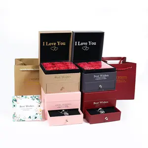 EverBright Wholesale Valentine's Day Rose Jewelry Box Double Layer Drawer 9 Flower Lipstick Gift Box Necklace Wedding Gift Box