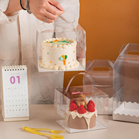 Meilleure vente PET 4*5 pouces poignée claire gâteau Dessert boîte avec Base INS Style pâtisserie gâteau d'anniversaire Portable emballage fournitures