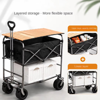 Chariot de marché pliable double couche rose avec table dédiée, idéal pour le camping, les marchés nocturnes et les événements commerciaux en extérieur, avec protection solaire intégrée