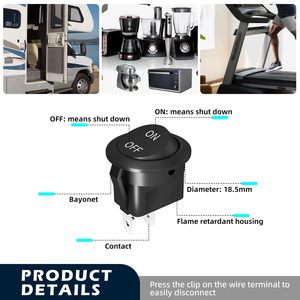 <span class=keywords><strong>Interrupteur</strong></span> à bascule rond <span class=keywords><strong>12</strong></span> V <span class=keywords><strong>interrupteur</strong></span> marche/arrêt <span class=keywords><strong>12</strong></span> <span class=keywords><strong>volts</strong></span> DC cercle <span class=keywords><strong>interrupteur</strong></span> à bascule 2 broches SPST 15A/250V 20A/125V AC 20MM avec fils - Product Image 4