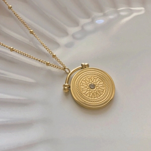 Collier Double couche en acier inoxydable plaqué or 18k, pendentif romain boussole Vintage <span class=keywords><strong>2023</strong></span> - Product Image 5
