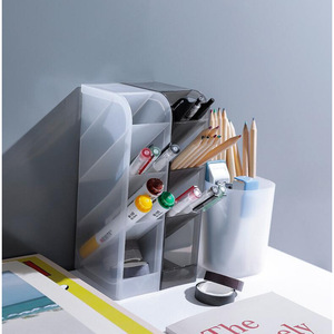 Transparent Angled Desk Organizer Multi Functional <b>Storage</b> <b>Box</b> <b>For</b> Pens Pencils Office Supplies Desktop Stationery Holder - Product Image 1