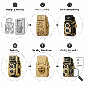 Spille personalizzate in smalto duro all'ingrosso, distintivi da bavero vintage a forma di macchina fotografica, produttore di badge in metallo per regali per fotografi - Product Image 4