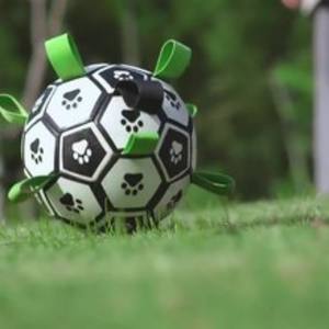 [Toprate] Jouet <span class=keywords><strong>pour</strong></span> <span class=keywords><strong>chien</strong></span> classique taille 2, balle de poursuite <span class=keywords><strong>pour</strong></span> animaux de compagnie, 32 panneaux cousus, sangle en PU/Nylon, clochette, non toxique, facile à nettoyer - Product Image 6