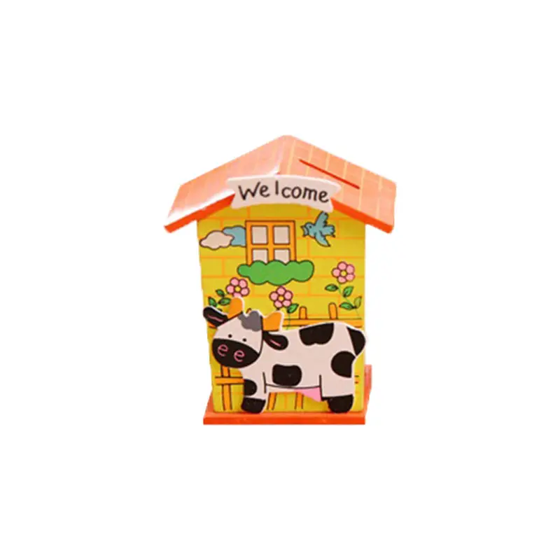 House Shape Wooden Piggy Bank Coin Storage Box Cartoon Piggy Bank For Gifts