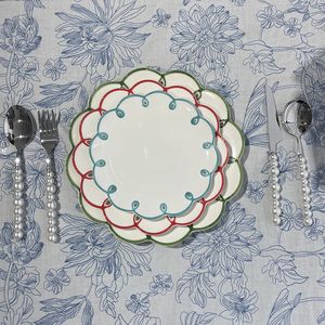 Juego de Platos de Porcelana con Borde Festoneado Estilo Europeo, Ecológicos, con Borde de Color, para Decoración de Mesa en Bodas y Eventos - Product Image 5