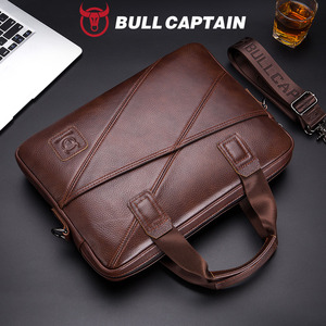 BULLCAPTAIN Briefcase Shoulder Messenger <b>Bags</b> Men's Genuine Leather 14-inch Laptop <b>Bag's</b> Men's Briefcase Office Business Handbag - Product Image 4