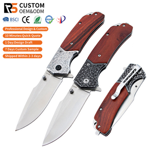 Cuchillo Plegable Táctico de Bolsillo, Hoja de Acero Inoxidable OEM, Mango de Madera, para Caza, Supervivencia, Camping, EDC - Product Image 1