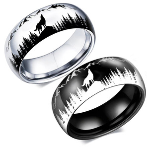 Wolf-Themed Outdoor <strong>Ring</strong> for <strong>Men</strong>, 8Mm Wide, Featuring a <strong>Black</strong> and Color in Stainless Steel, Suitable NS801865 - Product Image 5