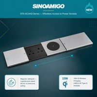 SINOAMIGO - Toma de Corriente Oculta para Escritorio con Cubierta Deslizante, Cargador Inalámbrico, Regleta de Alimentación con USB-C PD QC3.0, 3 Tomas de Corriente, Enchufe de Sobremesa