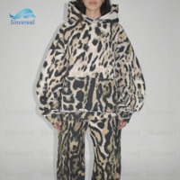Ensemble 2 pièces à imprimé léopard pour femmes, haut court à capuche, pantalon évasé, vêtements de détente, costume athlétique extensible assorti, survêtement personnalisé